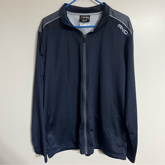 Men’s AND1 Full Zip Basketball Track Jacket Size 2XL  Navy Blue & Gray - Picture 1 of 8